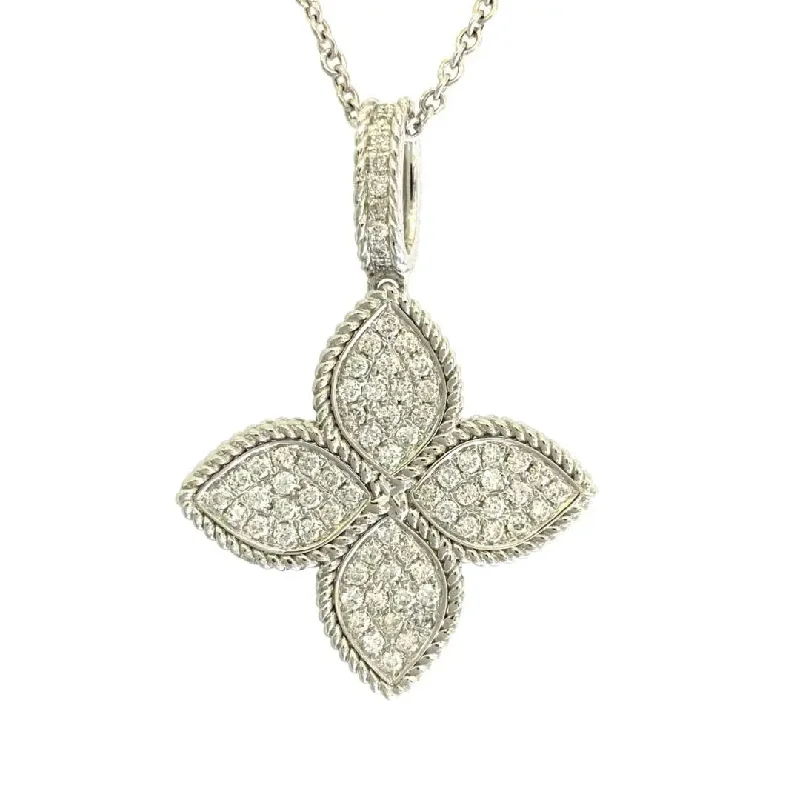 Women’s customized necklaces-White Gold Diamond Clover Pendant