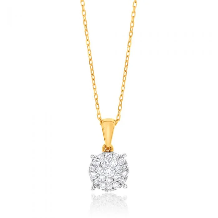 Women’s pendant necklaces-Luminesce Lab Grown Diamond 1/4 Carat Cluster Pendant in 9ct Yellow Gold With Chain