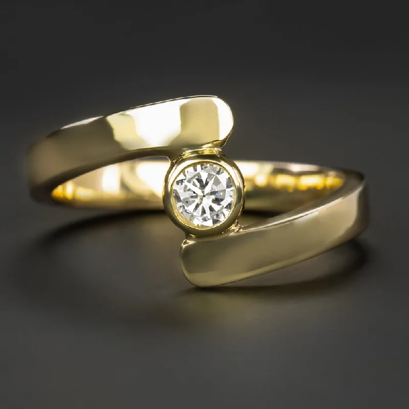 Women’s traditional engagement rings-DIAMOND BYPASS RING 0.33ct ROUND CUT BEZEL SET CHUNKY 14k YELLOW GOLD COCKTAIL