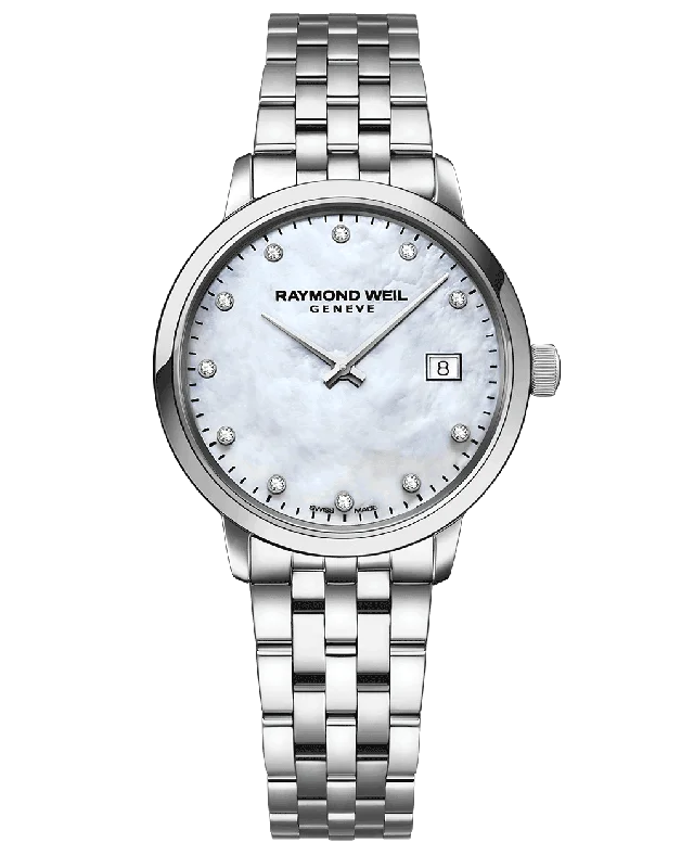 Women’s modern cut engagement rings-Raymond Weil Toccata Ladies White Mother-of-Pearl Diamond Quartz Watch 5985-ST-97081