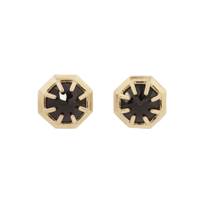 Women’s gold drop earrings-Black Spinel Gold Studs