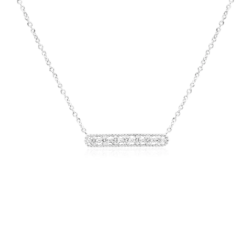 Women’s oval pendants necklaces-14k White Gold Diamond Bar Pendant