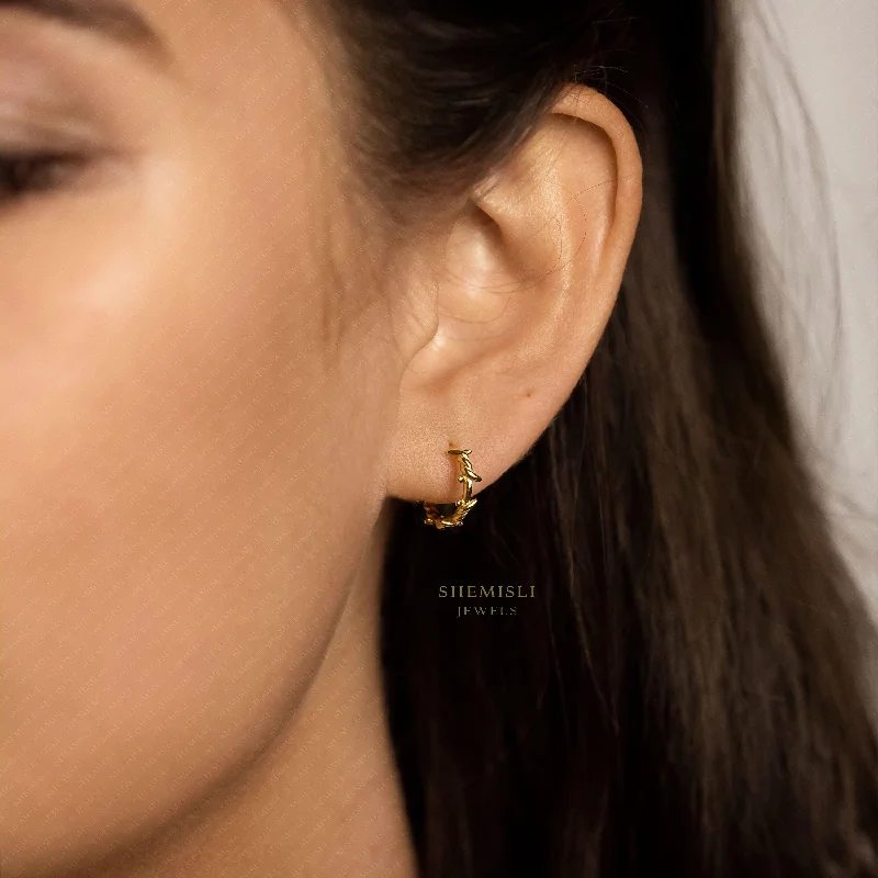 Women’s gemstone earrings-Thorn Hoop Earrings, Spike Huggies, Gold, Silver SHEMISLI SH455