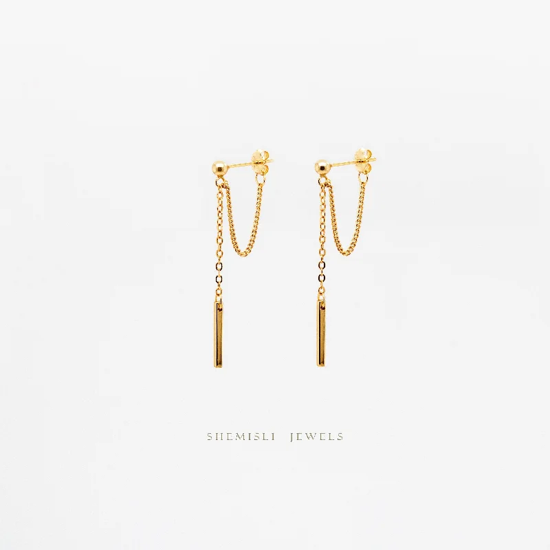 Women’s silver earrings-Bar Dangle Chain Studs Earrings, Unisex, Gold, Silver SHEMISLI SS199