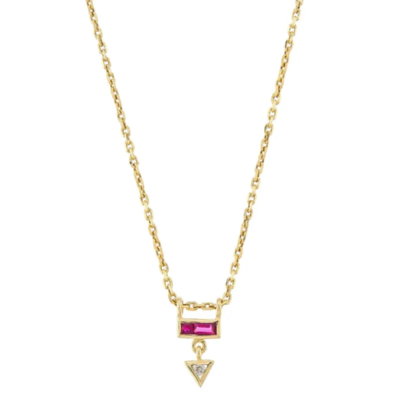 Women’s heart-shaped necklaces-9k Yellow Gold Mini AZ Pendant - Ruby, Pink Tourmaline & White Diamond