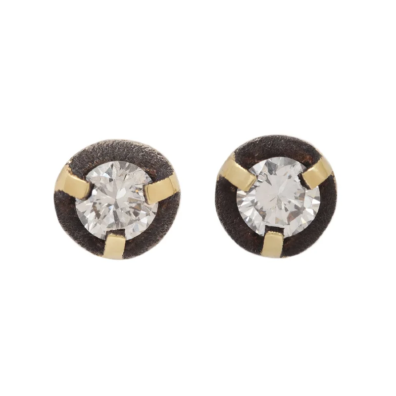 Women’s gold stud earrings-Round Diamond Dark Halo Studs