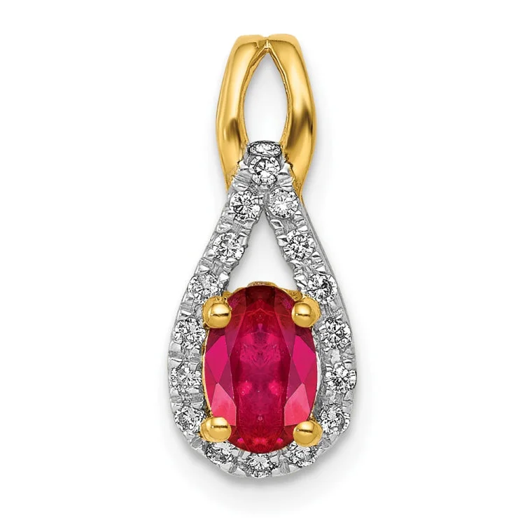 Women’s luxury necklaces-14k Diamond and Oval .50 Ruby Pendant