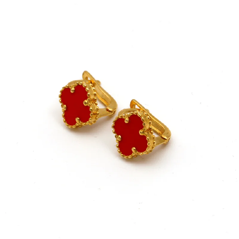 Women’s sterling silver earrings-Real Gold Red Honey Clover Press Clip Earring Set - Model GZJVN E1926