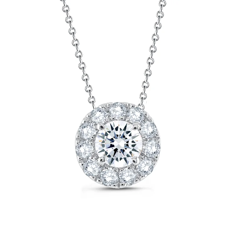 Women’s sterling silver pendant necklaces-Lab Grown Diamond 1/2 Carat Halo Pendant