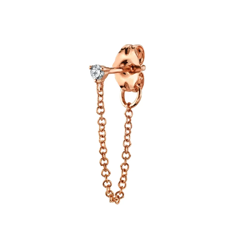 Women’s double drop earrings-Chain Earring - White Diamond / 14k Rose Gold