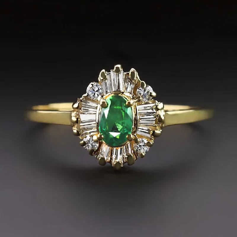 Women’s contemporary engagement rings-EMERALD DIAMOND HALO COCKTAIL RING 14k YELLOW GOLD NATURAL GREEN OVAL SHAPE