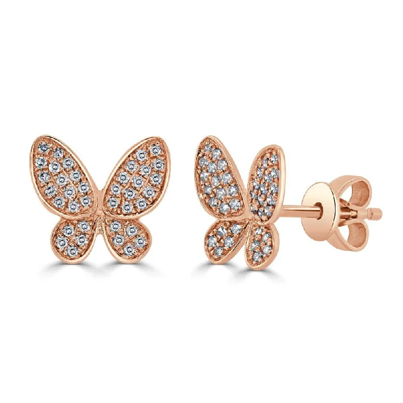 Women’s double hoop earrings-14k Gold & Diamond Butterfly Stud Earrings