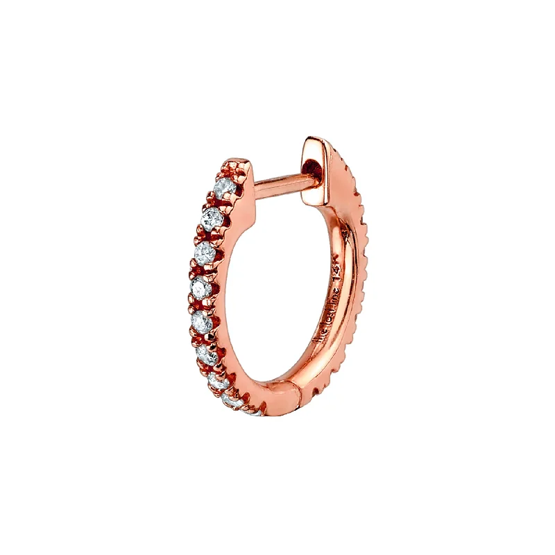 Women’s minimalist earrings-Piercing Huggie - White Diamond / 14k Rose Gold