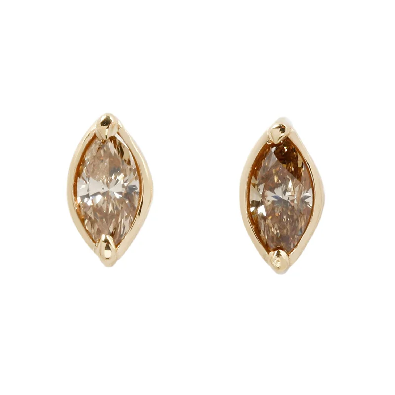 Women’s silver earrings-Champagne Diamond Marquise Studs