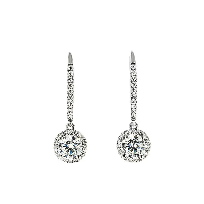 Women’s gemstone earrings-Diamond Halo Drop Earrings