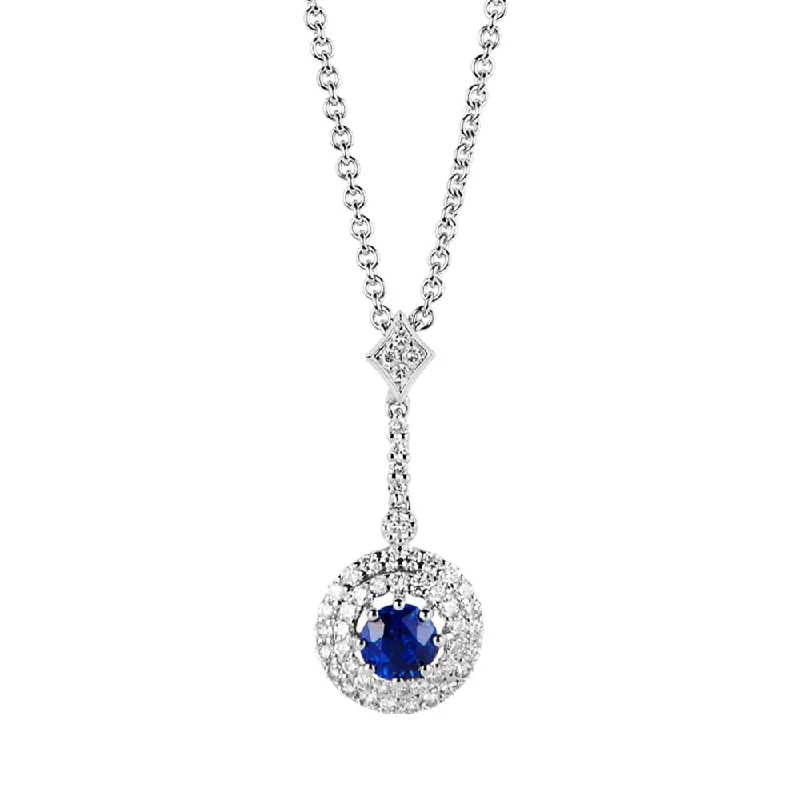 Women’s handmade necklaces-18ct White Gold Sapphire & Diamond Bar Cluster Pendant