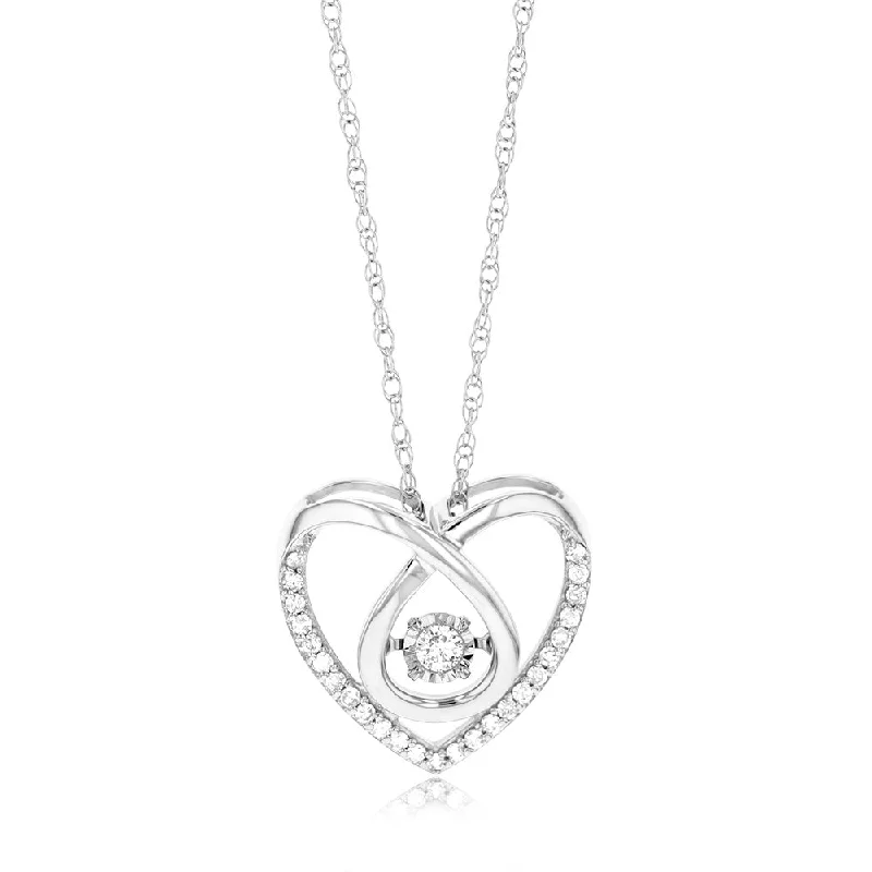 Women’s trendy necklaces-Sterling Silver Heart Shaped Pendant in 1/5 Carat Natural Diamonds