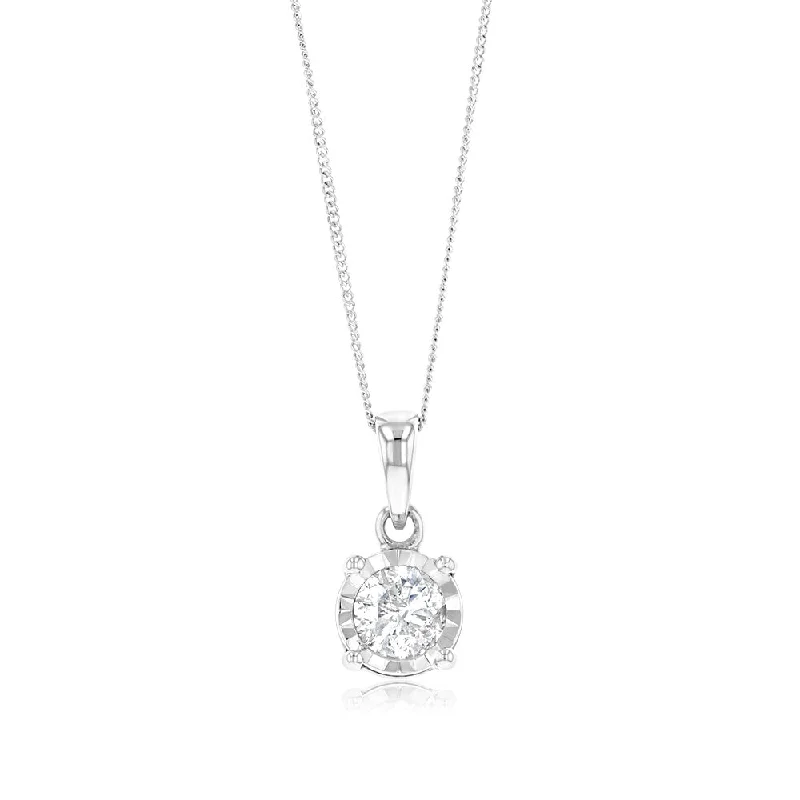 Women’s circle pendant necklaces-10ct White Gold 0.25 Carat Diamond Solitaire Pendant on 45cm Chain