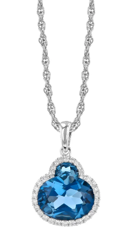 Women’s engraved necklaces-London Blue Topaz And Diamond Pendant