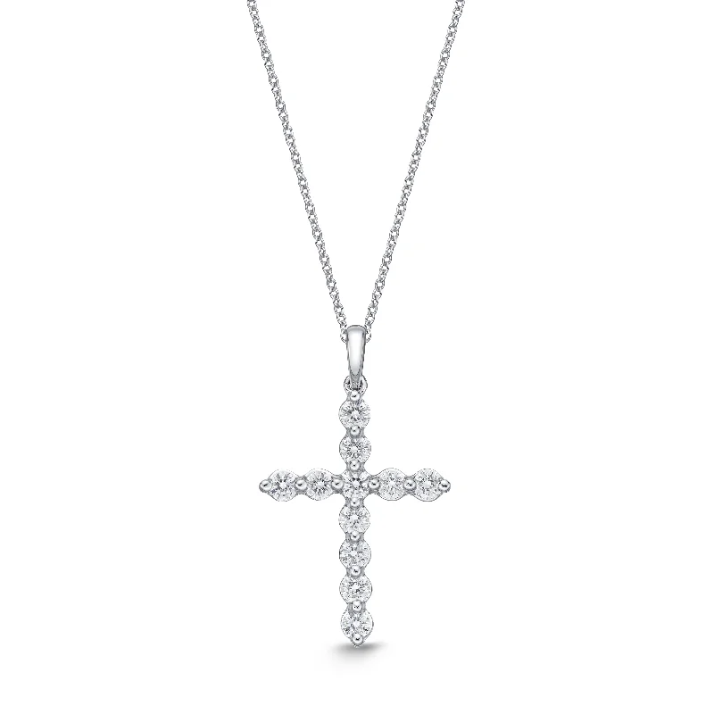 Women’s vintage statement necklaces-Diamond Cross Pendant in 18K White Gold .51ct