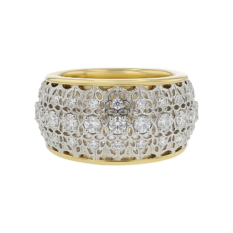 Women’s custom engagement rings-Platinum and 18K Yellow Gold Diamond Lacework Ring