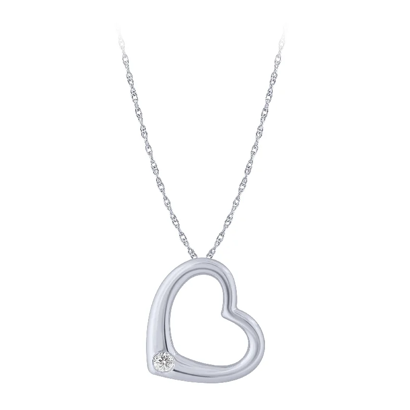 Women’s fashion necklaces-14K White Gold 1/20Ct Diamond Heart Pendant W/ Diamond