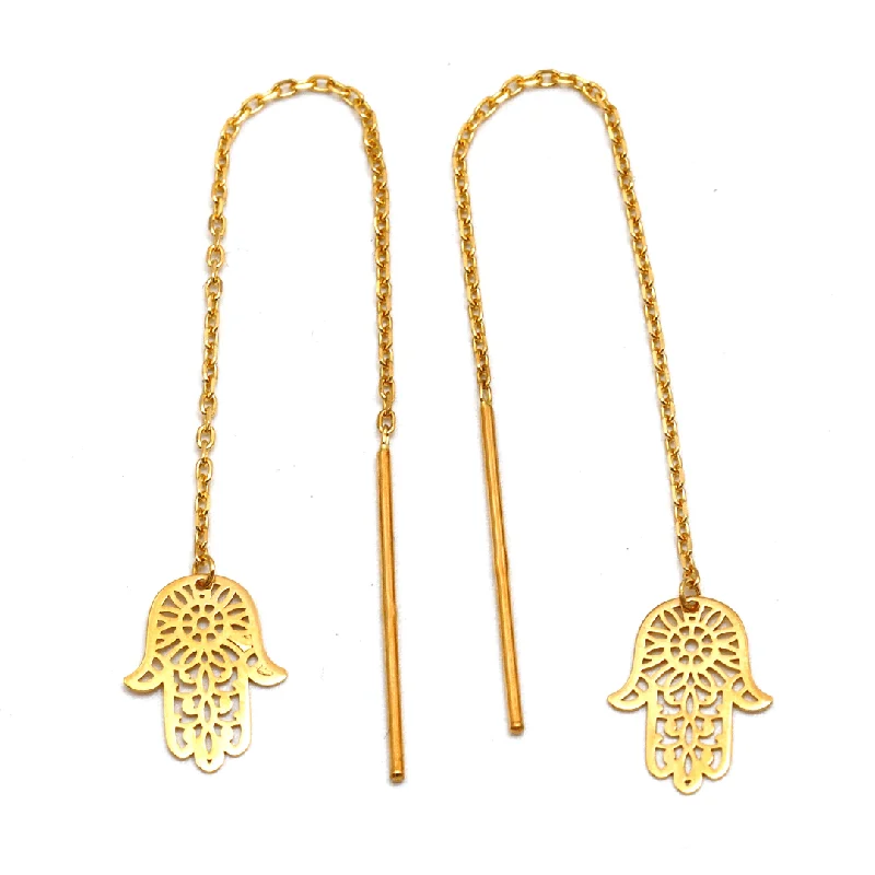 Women’s zirconia earrings-Real Gold Palm Hand Hanging Earring Set - Model 9766 E1854