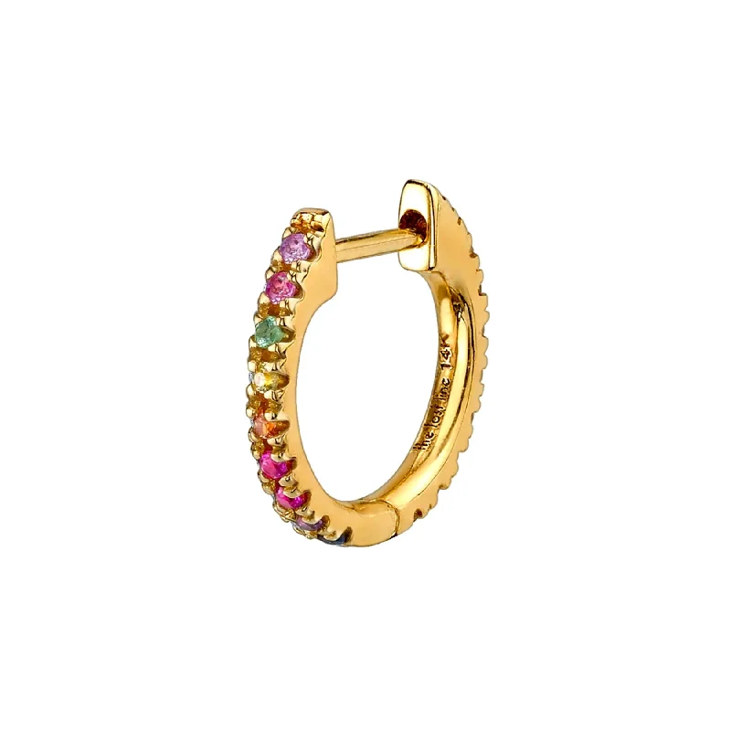 Women’s party earrings-Piercing Huggie - Rainbow / 14k Yellow Gold