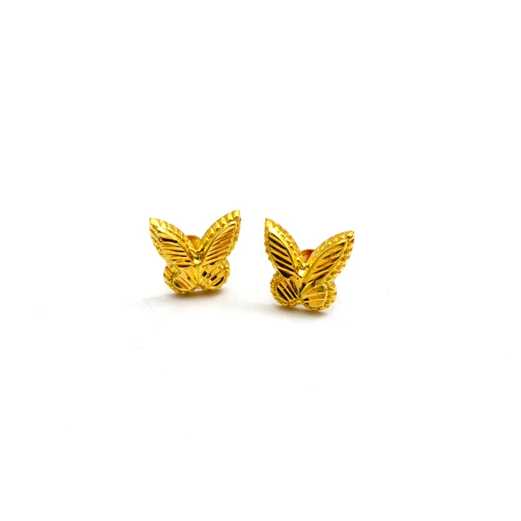 Women’s boho earrings-Real Gold GZVC Butterfly Studs with Long Screw Tops Perfect for Ear and Nose Piercings E1892