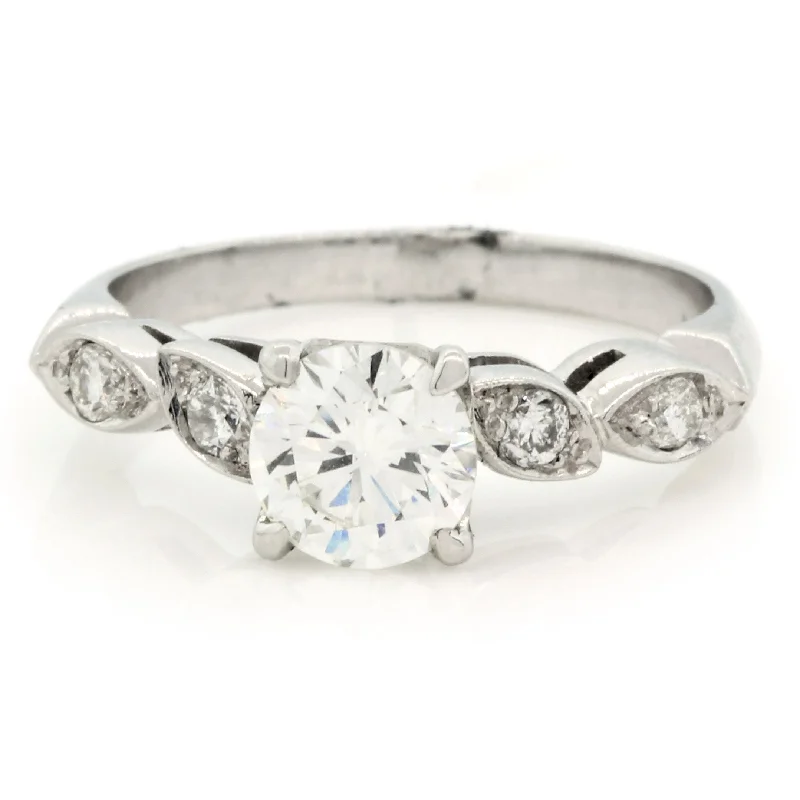 Women’s custom-designed engagement rings-PLATINUM ROUND BRILLIANT DIAMOND=1.02CT AND 4 FULL CUT=0.18CT ART DECO RING