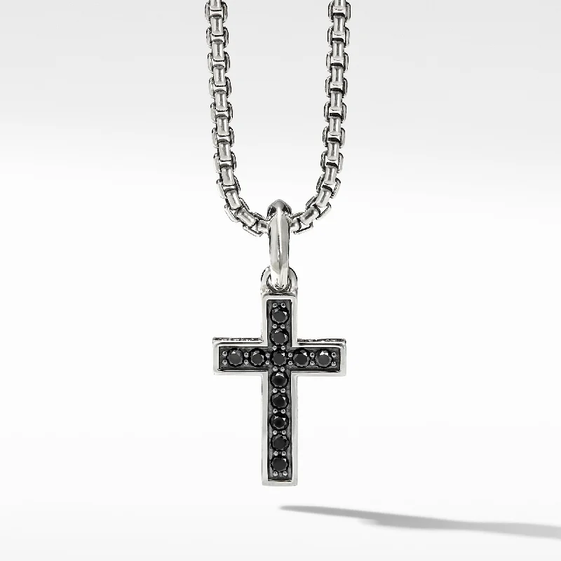 Women’s oval pendants necklaces-David Yurman Men's Cross Pendant with Pave Black Diamonds 23MM