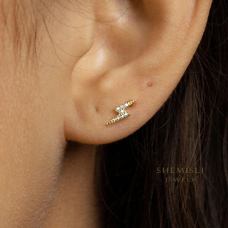 Women’s double hoop earrings-Small Lightning CZ Studs Earrings, Unisex, Gold, Silver SHEMISLI - SS115 Butterfly End, SS828 Screw Ball End (Type A)