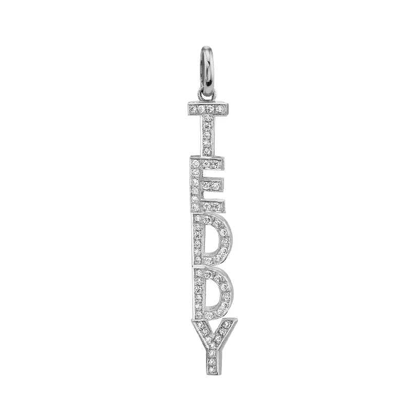 Women’s trendy earrings-Custom Letter Pendant - White Diamond / 14k White Gold