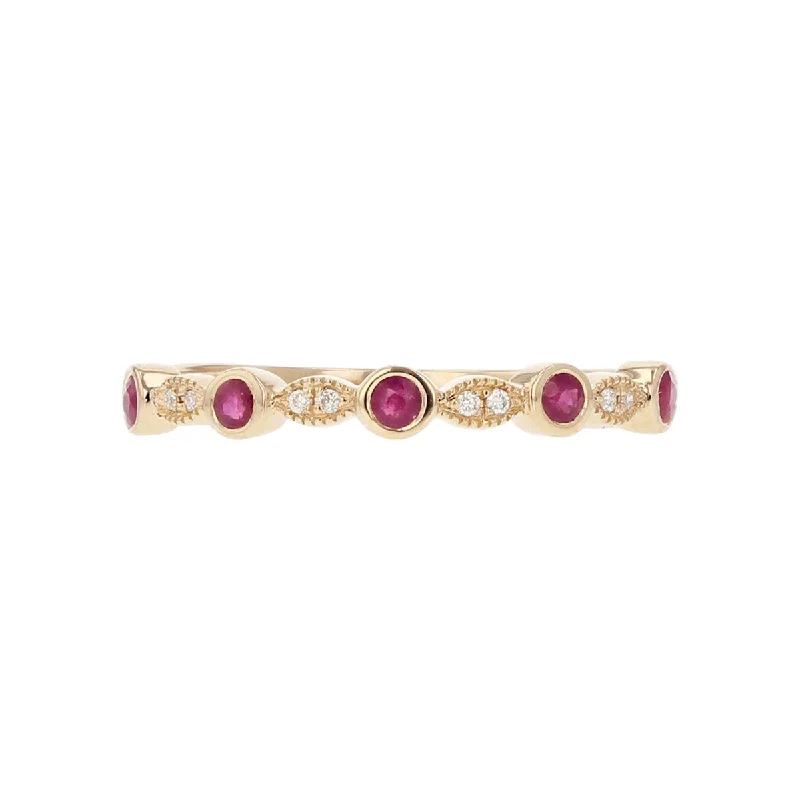 Women’s round diamond engagement rings-0.02ct Diamonds and 0.18ct Rubies Stack Ring in 14K Rose Gold