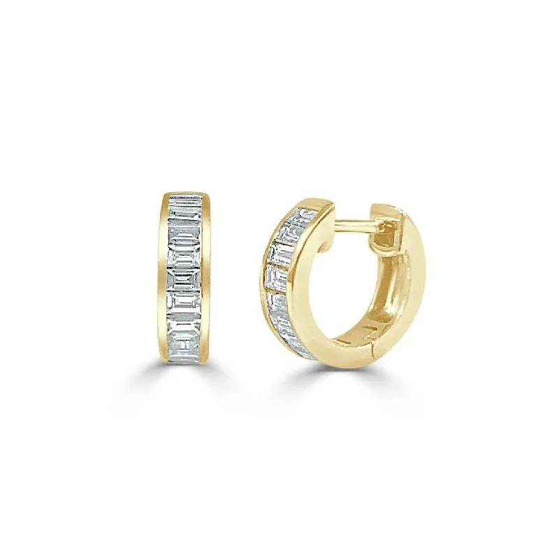 Women’s fine jewelry earrings-14k Gold & Baguette Diamond Huggie Earrings