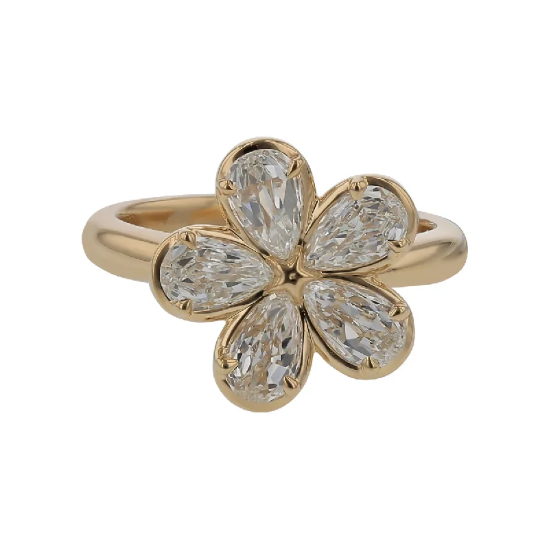 Women’s cushion cut engagement rings-1.27ct Pear Set Diamonds Flower Ring in 18K Yellow Gold