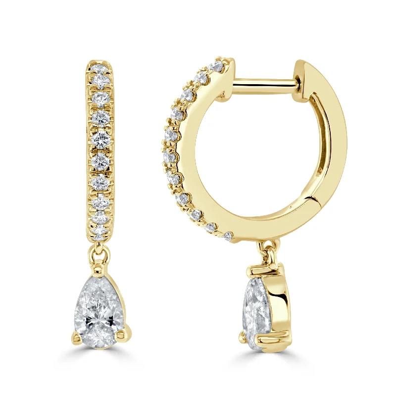 Women’s engagement earrings-14K Gold & Pear-Shape Diamond Dangle Huggie Earrings