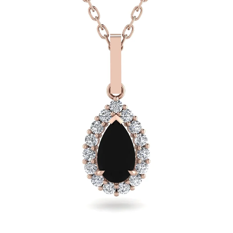 Women’s moon necklace-Black Diamond Tear Of Eternity Pendant - Jolene No. 8