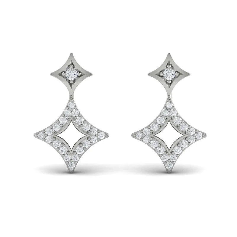 Women’s boho earrings-Diamond Double Vlora Star Open Motif Drop Stud Earrings