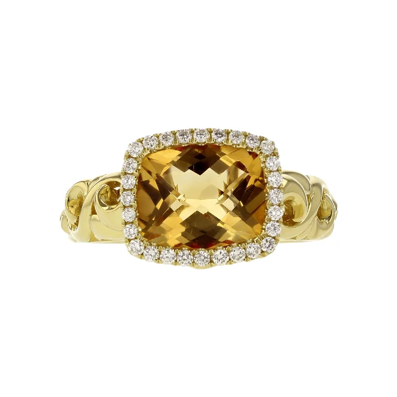 Women’s modern princess cut engagement rings-Cushion-cut Citrine and Diamond Halo Ring