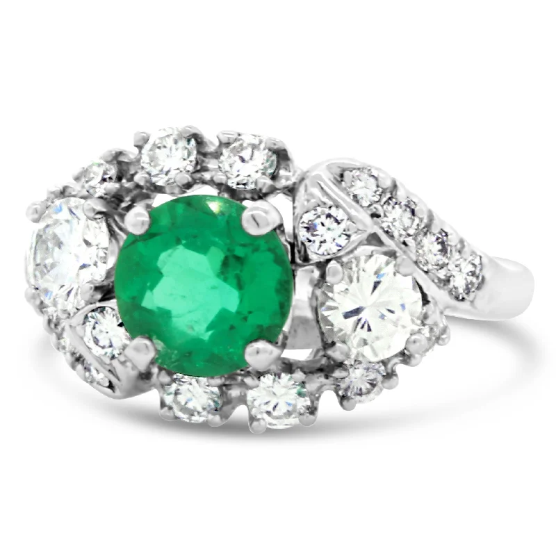 Women’s pear-shaped engagement rings-PLATINUM ROUND EMERALD=1.68CT 2 ROUND BRILLIANT DIAMONDS=0.72CT AND 18 FULL CUT=0.70CT RING (REPRO)