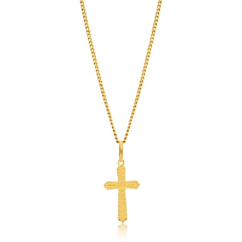 Women’s chunky chain necklaces-9ct Yellow Gold Plain & Diamond Cut 17mm Cross Pendant