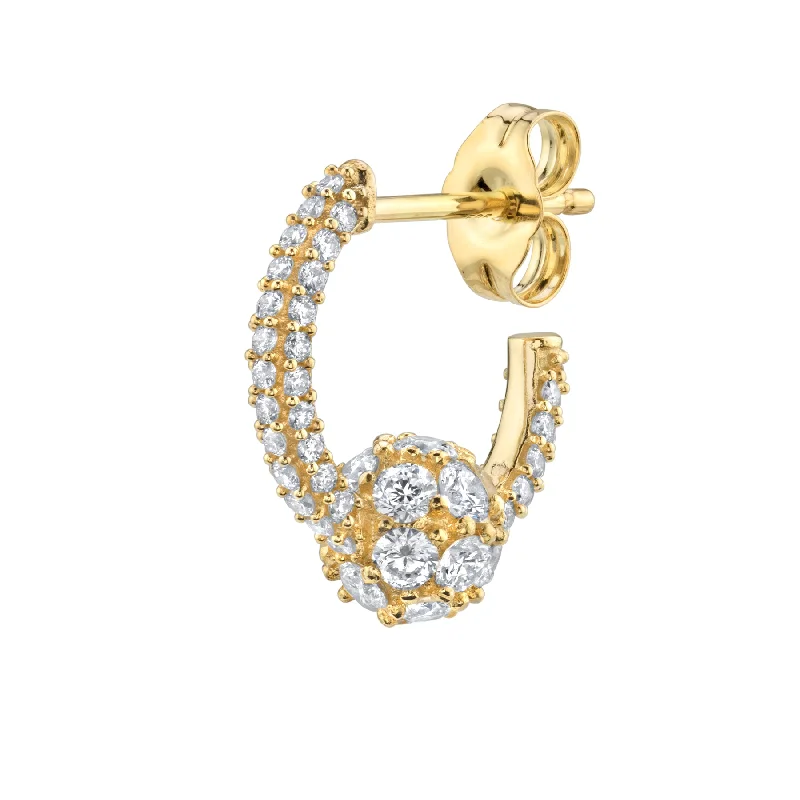 Women’s gold chandelier earrings-Pavé Sphere Hoop - White Diamond / 14k Yellow Gold