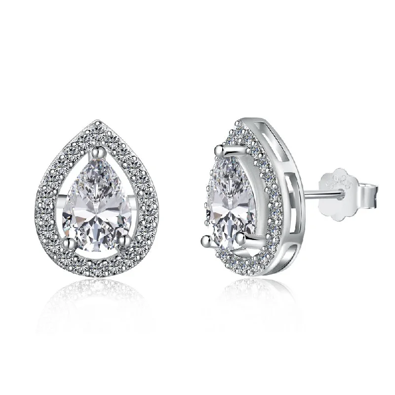 Women’s gold drop earrings-Pear Cut Halo Diamond Earrings | S925 | CZ