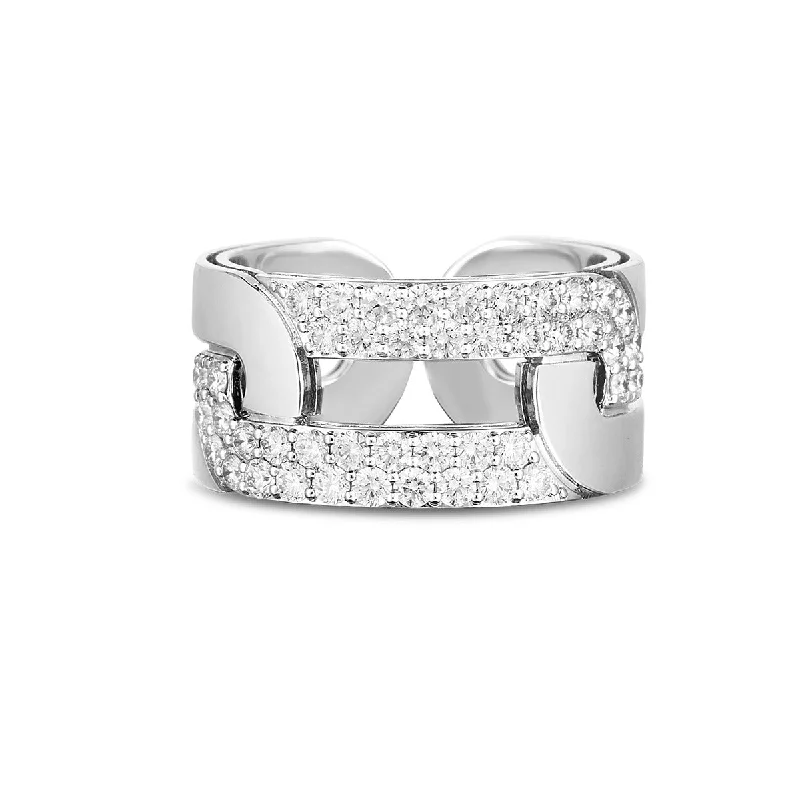 Women’s alternative gemstone engagement rings-18K White Gold Navarra Diamond Link Wide Ring