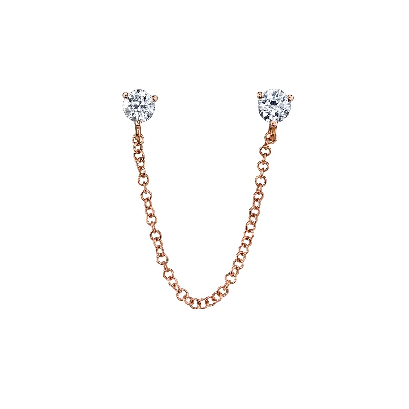 Women’s unique earrings-Connected Stud Earring - White Diamond / 14k Rose Gold