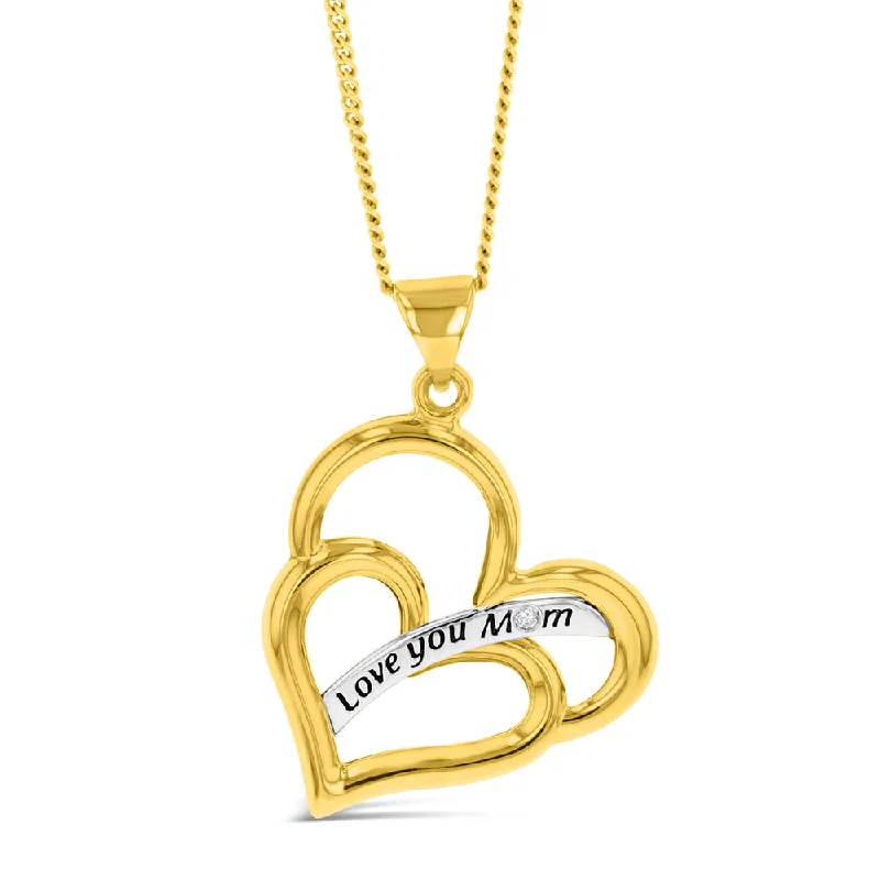 Women’s name necklaces-9ct Yellow Gold Double Heart Diamond Pendant