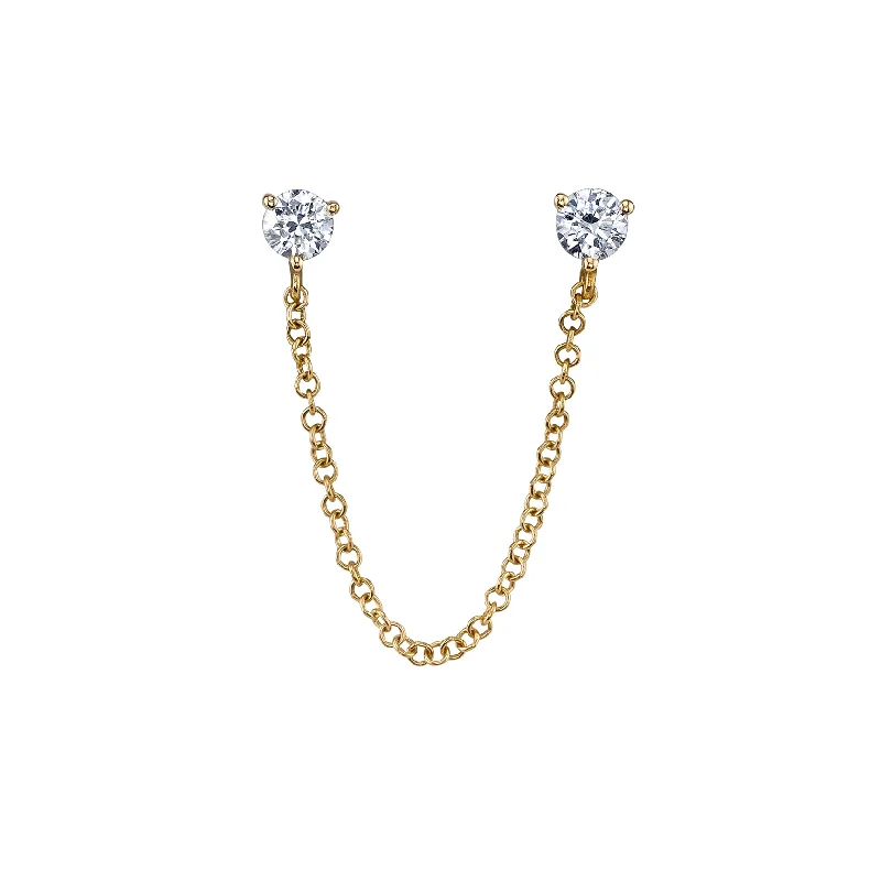 Women’s hoop drop earrings-Connected Stud Earring - White Diamond / 14k Yellow Gold