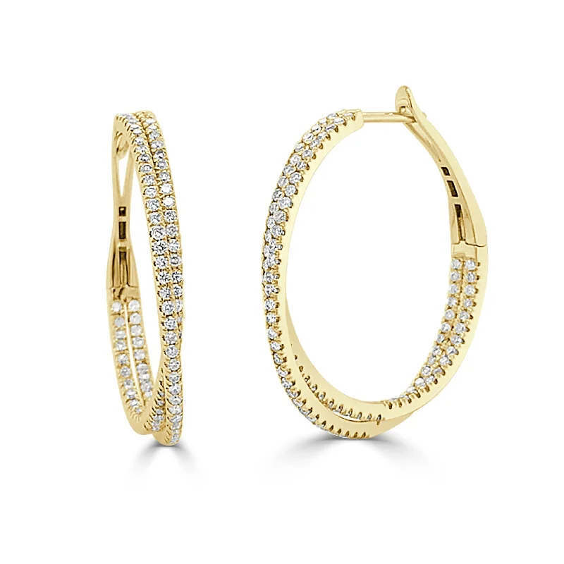 Women’s mini hoop earrings-14k Gold & Diamond Criss-Cross Hoop Earrings