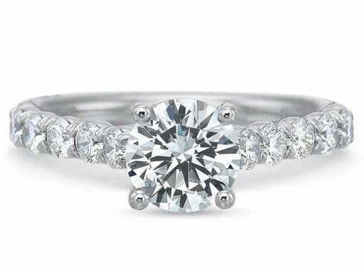 Women’s multi-stone engagement rings-Flush Fit Diamond Semi-Mount Ring in Platinum for Round Center, Size 6